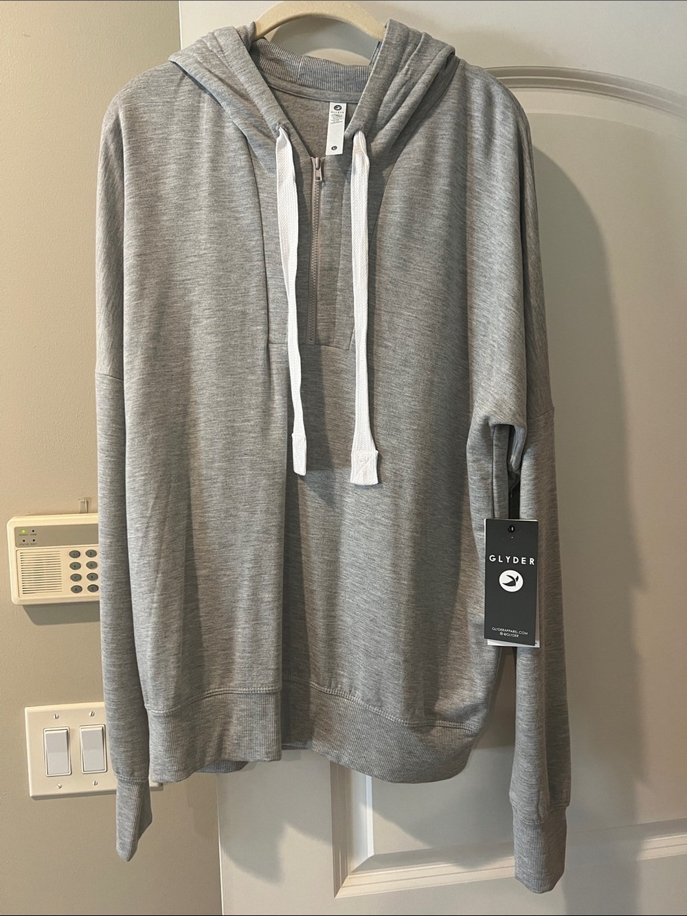 Glyder Light Gray Zip-Up Hooded Pullover with White Drawstrings